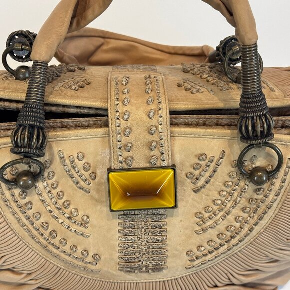 Vintage Christian Dior Beige Pleated Lambskin Leather Plisse Tote Bag - Picture 4 of 16